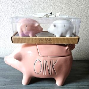 Rae Dunn Pink Pig Oink Canister with Salt and Pepper Shakers